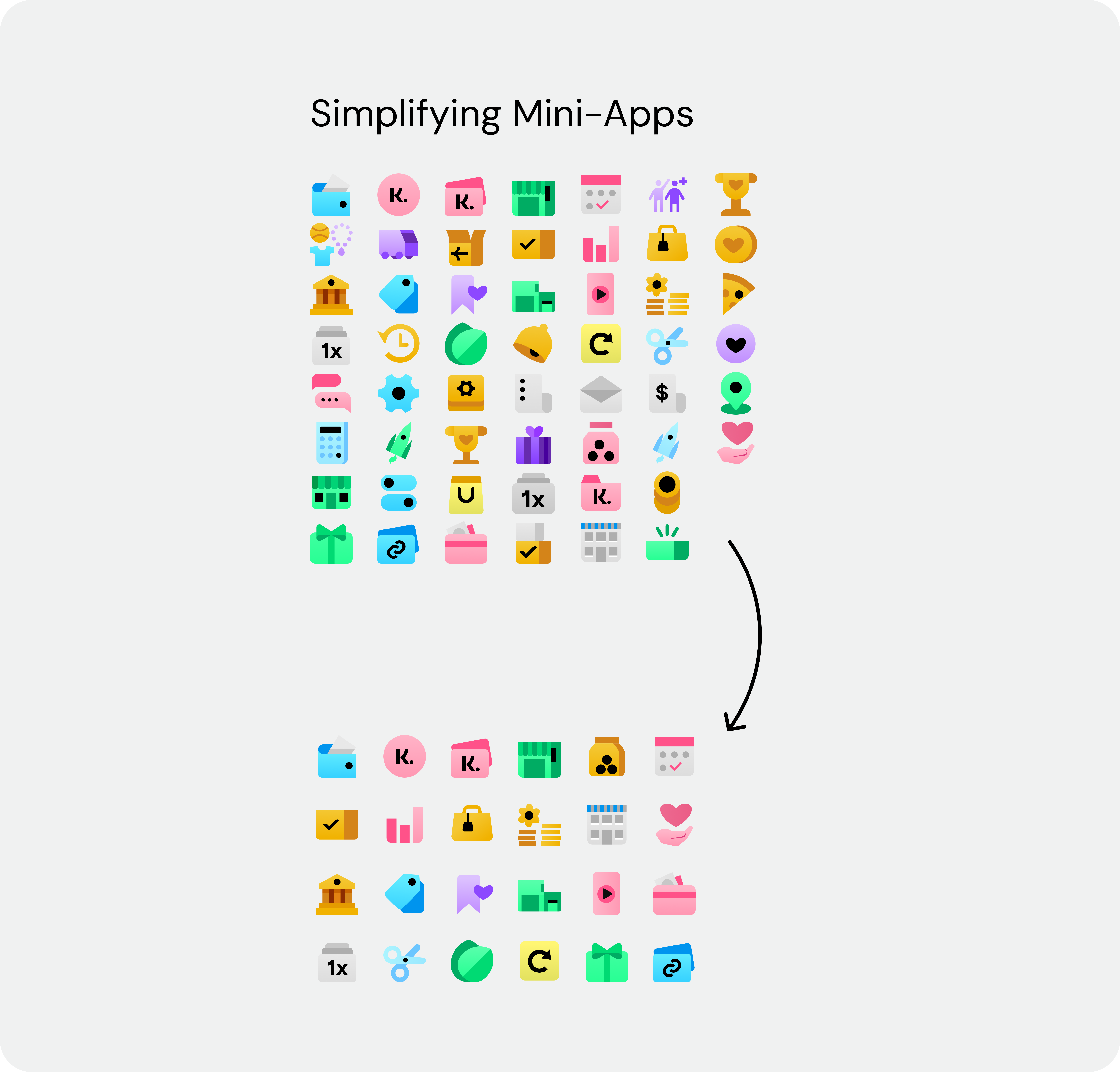 Before — the junk drawer of equal buttons